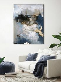 Impression sur toile peinte à la main Waterfall, Tons bleus et gris, doré, larg. 90 x haut. 120 cm