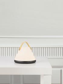 Lámpara de mesa pequeña regulable Move, portátil, Pantalla: plástico, Asa: madera, Blanco, negro, madera, Ø 15 x Al 15 cm