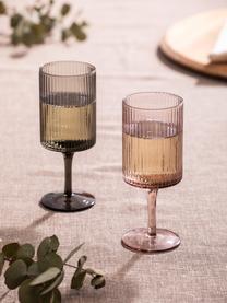 Bicchiere per vino in vetro soffiato con struttura scanalata Erskine, 4 pz., Vetro soffiato, Grigio, Ø 8 x Alt. 18 cm, 350 ml