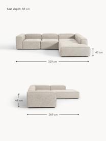 Divano angolare componibile XL in misto lino Lennon, Rivestimento: 50% viscosa, 25% lino, 15, Struttura: legno di abete rosso, com, Misto lino grigio, Larg. 329 x Prof. 269 cm, chaise longue a sinistra