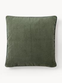 Housse de coussin 50x50 en velours côtelé Kylen, Velours côtelé (90 % polyester, 10 % nylon)
 
Le matériau est certifié STANDARD 100 OEKO-TEX®, 21.HCN.84376, Vert olive, larg. 50 x long. 50 cm