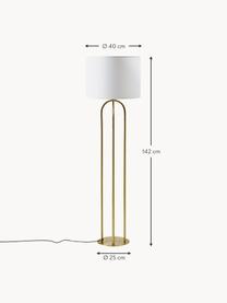 Lampada da terra Gianna, Paralume: tessuto, Struttura: metallo, Bianco latte, ottonato, Alt. 142 cm