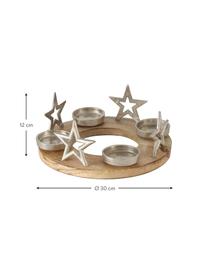 Świecznik Jannow, Drewno mangowe, aluminium niklowane, Jasne drewno naturalne, odcienie srebrnego, Ø 30 x W 12 cm