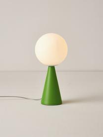 Kleine tafellamp Bilia, handgemaakt, Lampenkap: glas, Wit, groen, Ø 12 x H 26 cm