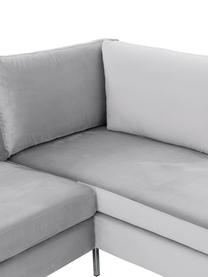 Samt-Ecksofa Luna, Bezug: Samt (Polyester) 80.000 S, Gestell: Massives Buchenholz, Füße: Metall, galvanisiert, Samt Hellgrau, Silber, B 280 x T 184 cm