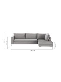 Samt-Ecksofa Luna, Bezug: Samt (Polyester) 80.000 S, Gestell: Massives Buchenholz, Füße: Metall, galvanisiert, Samt Hellgrau, Silber, B 280 x T 184 cm