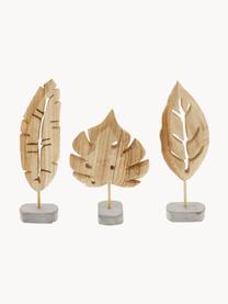 Set de piezas decorativas Blatt, 3 pzas., Figura: madera de Paulownia, Madera de Paulownia, gris, Set de diferentes tamaños