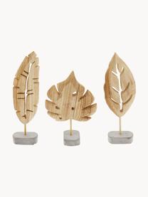 Set di 3 oggetti decorativi Blatt, Presa di corrente: cemento, Legno di Paulownia, grigio, Set varie misure