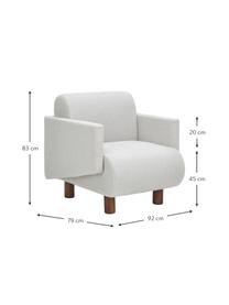 Bouclé loungefauteuil Coco in lichtgrijs met houten poten, Bekleding: bouclé (100% polyester), Poten: massief gelakt beukenhout, Bouclé lichtgrijs, B 92 x D 79 cm