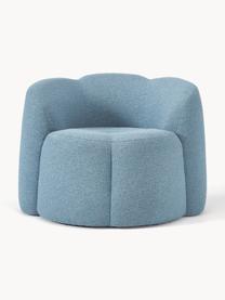 Bouclé loungefauteuil Fleur, Bekleding: bouclé (100% polyester) M, Frame: massief eucalyptushout Di, Blauw, B 105 x D 95 cm