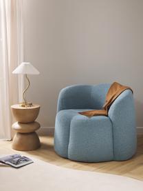 Fotel wypoczynkowy Bouclé Fleur, Tapicerka: Bouclé (100% poliester) D, Stelaż: lite drewno eukaliptusowe, Niebieski, S 105 x G 95 cm