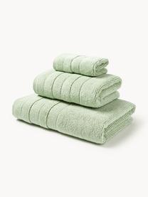 Lot de serviettes de bain avec bordure décorative Luxe, set de tailles variées, Vert sauge, 3 éléments (1 serviette invité, 1 serviette de toilette et 1 drap de bain)