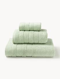 Lot de serviettes de bain avec bordure décorative Luxe, set de tailles variées, Vert sauge, 3 éléments (1 serviette invité, 1 serviette de toilette et 1 drap de bain)