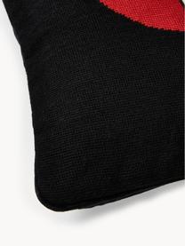 Cojín bordado de diseño Soothe, con relleno, Parte delantera: 100% lana, Parte trasera: terciopelo, Negro, rojo, blanco, Cama 80 (An 135 x L 200 cm)