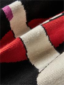 Handgefertigtes Woll-Dekokissen Lips Hush, Vorderseite: 100 % Wolle, Rückseite: Samt (100 % Baumwolle), Schwarz, Rot, Off White, B 45 x L 45 cm