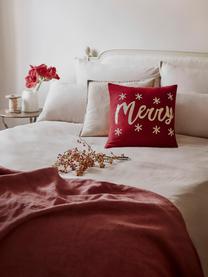 Federa natalizia a maglia con scritta Merry, Cotone, Rosso, dorato, Larg. 40 x Lung. 40 cm