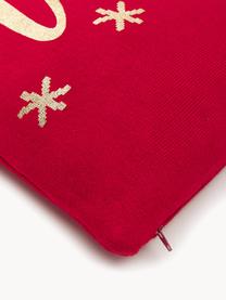 Pletená obliečka na vankúš s nápisom Merry, Bavlna, Červená, odtiene zlatej, Š 40 x D 40 cm
