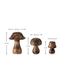 Champignons décoratifs en bois Pucky, 3 élém., Bois, Brun, blanc, Lot de différentes tailles