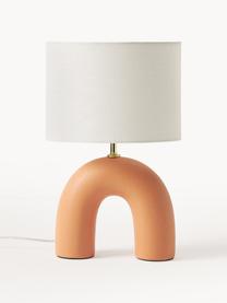 Lampe à poser avec abat-jour ovale et pied en céramique Wesley, Blanc, orange, Ø 43 x haut. 42 cm