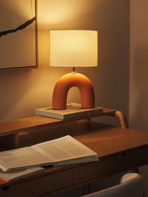 Lampe à poser avec abat-jour ovale et pied en céramique Wesley, Blanc, orange, Ø 43 x haut. 42 cm