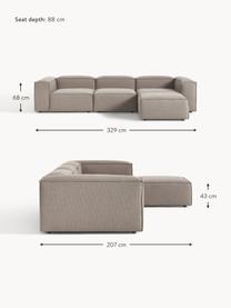 Modulares Sofa Lennon (4-Sitzer) mit Hocker, Bezug: 100 % Polyester Der strap, Gestell: Massives Kiefernholz, Spe, Webstoff Taupe, B 329 x T 207 cm