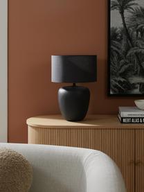 Grote keramische tafellamp Eileen, Lampenkap: linnen (100% polyester), Lampvoet: keramiek, Mat zwart, Ø 33 x H 48 cm