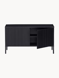 Mueble TV de madera de pino Avourio, 2 puertas, Estructura: madera de pino, Patas: metal recubierto Este pro, Madera de pino negra, An 100 x Al 56 cm