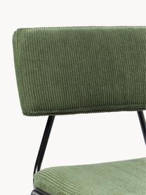 Corduroy gestoffeerde stoelen Mats, 2 stuks, Poten: gepoedercoat metaalkleuri, Corduroy donkergroen, B 50 x H 80 cm