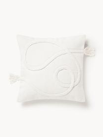 Housses de coussin à détails tuftés et franges Kaspar, 2 pièces, 100 % coton, Blanc crème, larg. 45 x long. 45 cm