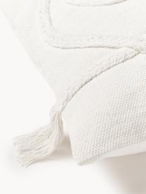 Housses de coussin à détails tuftés et franges Kaspar, 2 pièces, 100 % coton, Blanc crème, larg. 45 x long. 45 cm