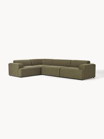 Grosses Ecksofa Melva (4-Sitzer), Bezug: 100 % Polyester Der strap, Gestell: Massives Kiefern- und Fic, Webstoff Olivgrün, B 339 x T 220 cm, Eckteil links