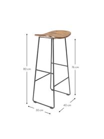 Tabouret de bar en bois de teck et métal Tangle, Bois de teck, noir, larg. 40 x haut. 80 cm