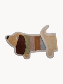 Hoogpolig vloerkleed Charlie in de vorm van een hond, 100% katoen, Beige, meerkleurig, B 50 x L 100 cm