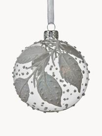 Kerstballen Leaves, 2 stuks, Zilverkleurig, wit, Ø 8 cm