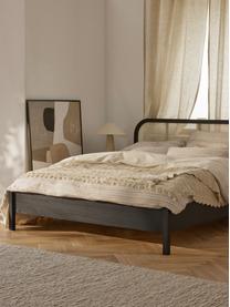 Lit en bois avec tête de lit en cannage Jones, Noir, larg. 140 x long. 200 cm