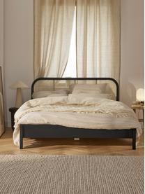 Cama de madera Jones, con cabecero, Estructura: madera contrachapada chap, Patas: madera de fresno maciza, Negro, An 140 x L 200 cm