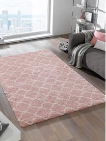 Hoogpolig vloerkleed Luna in roze/crèmekleur, Bovenzijde: 100% polypropyleen, Onderzijde: jute, Oudroze, crèmekleurig, B 80 x L 150 cm (maat XS)