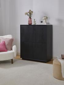 Credenza alta in finitura di legno di frassino nero Noel, Pannello di fibra a media densità (MDF) con finitura in legno di frassino, Legno laccato nero, Larg. 100 x Alt. 120 cm