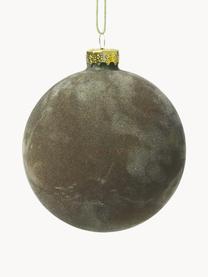 Boules de Noël Alcan, 3 pièces, Verre, velours de polyester, Vert olive, Ø 8 x haut. 8 cm