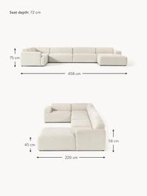 Salon lounge XL Melva, Tissu beige clair, larg. 458 x prof. 220 cm, dossier à gauche