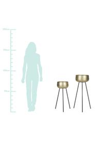 Plantenpottenset Chimp van metaal, 2-delig, Gecoat metaal, Messingkleurig, zwart, Set met verschillende formaten