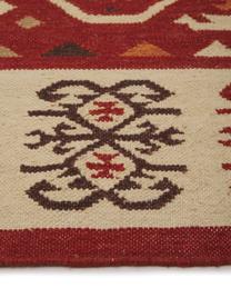 Tappeto kilim in lana tessuto a mano Ria, 100% lana
Nel caso dei tappeti di lana, le fibre possono staccarsi nelle prime settimane di utilizzo, questo e la formazione di lanugine si riducono con l'uso quotidiano, Rosso, beige, arancione, marrone, Larg. 155 x Lung. 240 cm (taglia M)