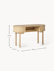 Schreibtisch Calary mit geriffelter Front, Korpus: Mitteldichte Holzfaserpla, Beine: Massives Eichenholz, Eichenholz, B 130 x T 50 cm