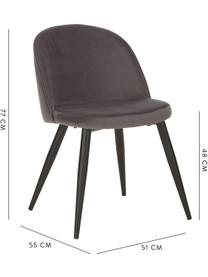 Krzesło tapicerowane z aksamitu  Amy, 2 szt., Tapicerka: aksamit (poliester) Dzięk, Nogi: metal malowany proszkowo, Ciemny szary, S 51 x G 55 cm