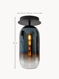 Mundgeblasene Deckenleuchte Gople, Lampenschirm: Glas, mundgeblasen, Baldachin: Aluminium, beschichtet, Dunkelblau, Schwarz, Ø 15 x H 35 cm