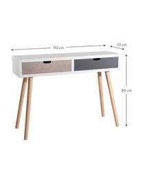 Consola Enzo, con 2 cajones, Estructura: tablero de fibras de dens, Patas: madera de pino pintado, Blanco, marrón, gris. Pino, An 110 x F 33 cm