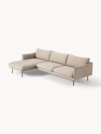 Sofa narożna Moby, Tapicerka: poliester Dzięki tkaninie, Stelaż: lite drewno sosnowe, skle, Nogi: metal malowany proszkowo , Beżowa tkanina, S 280 x G 160 cm, lewostronna