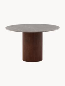 Mesa de comedor redonda en look mármol Austin, Ø 120 cm, Tablero: tablero de fibras de dens, Aspecto mármol gris, madera de fresno, Ø 120 cm