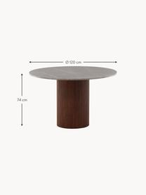 Ronde eettafel Austin met marmerlook, Ø 120 cm, Tafelblad: MDF, Marmerlook lichtgrijs, essenhout, Ø 120 cm