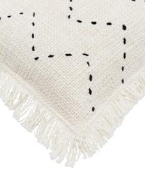 Geborduurde Boho kussenhoes Heli met franjes, 100% katoen, Beige, B 30 x L 50 cm